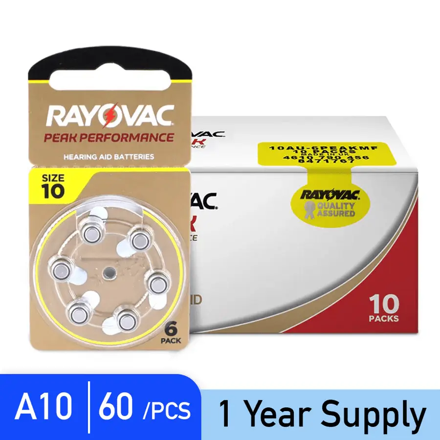A10 zinc-air batteries for wearable audio amplifiers (box of 60)