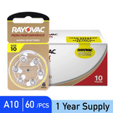 A10 zinc-air batteries for wearable audio amplifiers (box of 60)