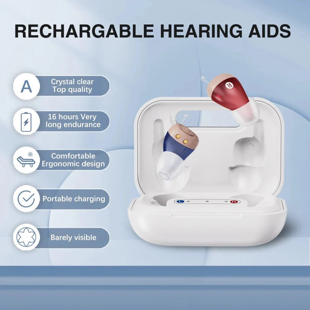 SH NanoClarity — mini rechargeable wearable audio amplifier, 16-channel noise reduction, charging case