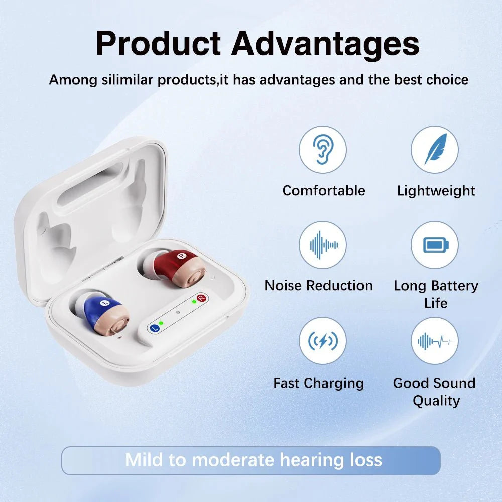 SH NanoClarity — mini rechargeable wearable audio amplifier, 16-channel noise reduction, charging case